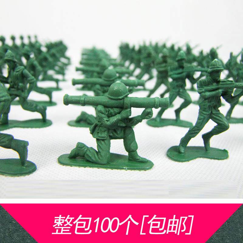 100只小兵人静态模型 绿色兵团 军事塑料小人 男孩打仗玩具包邮