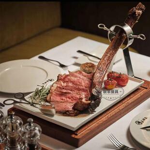 法式牛扒木质战 斧牛排盘西餐厅网红餐具木制餐盘黑珍珠盘子西餐