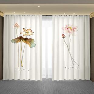 禅意中国风古风客厅卧室荷花莲花窗帘2024新款 新中式 佛堂佛系纱帘