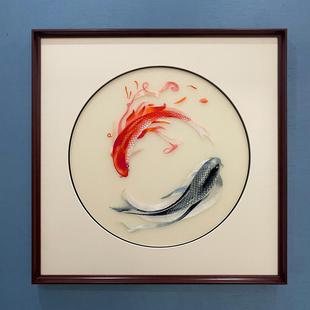 饰挂画玄关走廊刺绣家居画太极鱼手绣精品新中式 装 名画书房卧室画