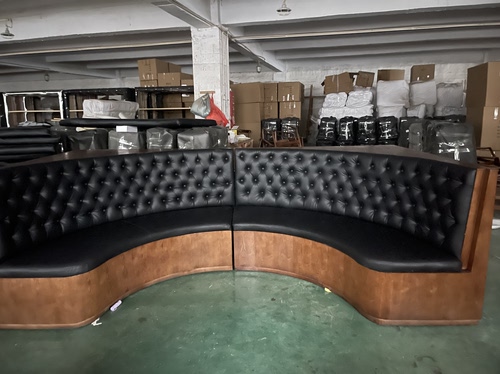 网红餐吧弧形卡座复古拉扣实木沙发酒馆包厢半圆卡座定制家具