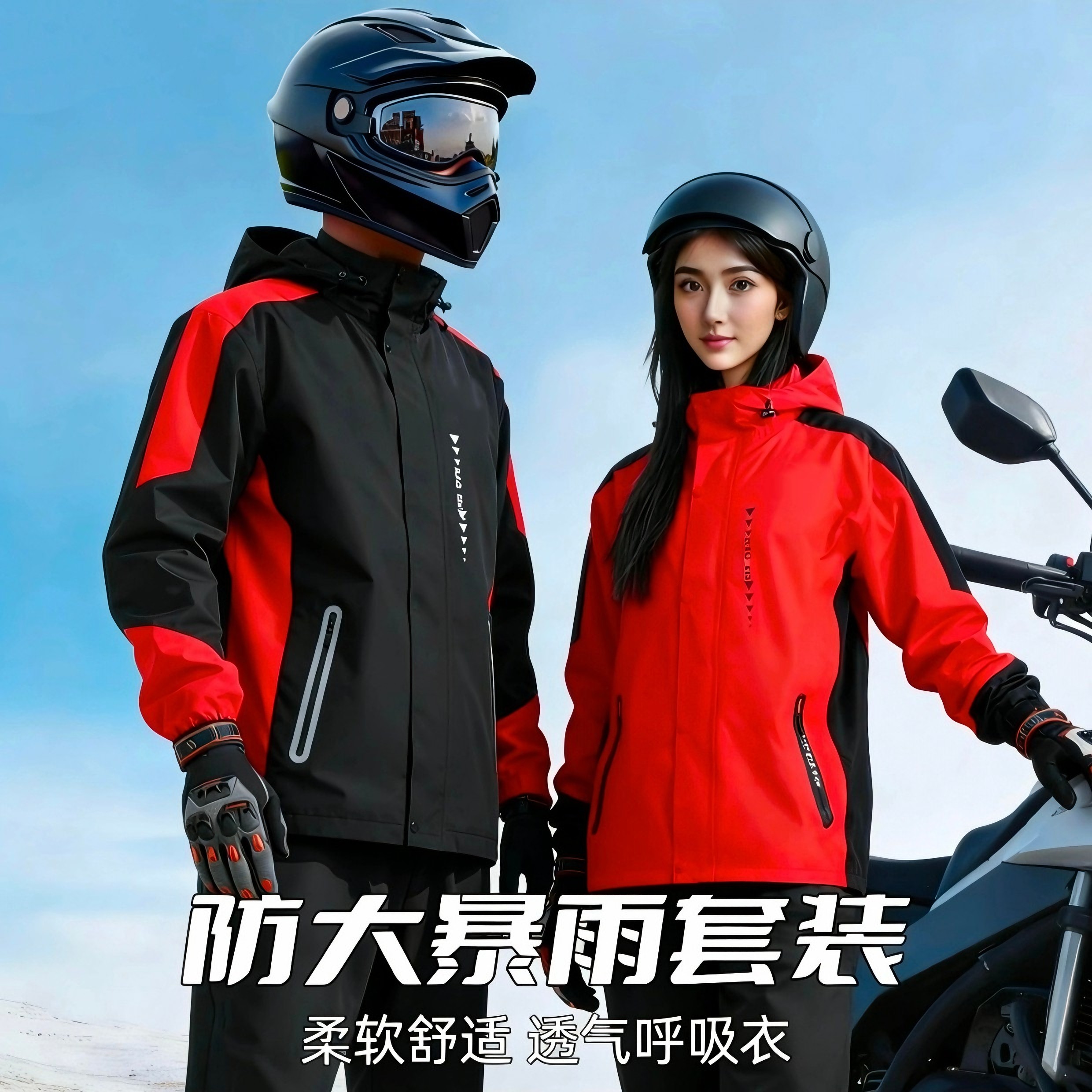 骑行雨衣套装电动车摩托车全身防暴雨骑行服男女双层耐磨外卖专用