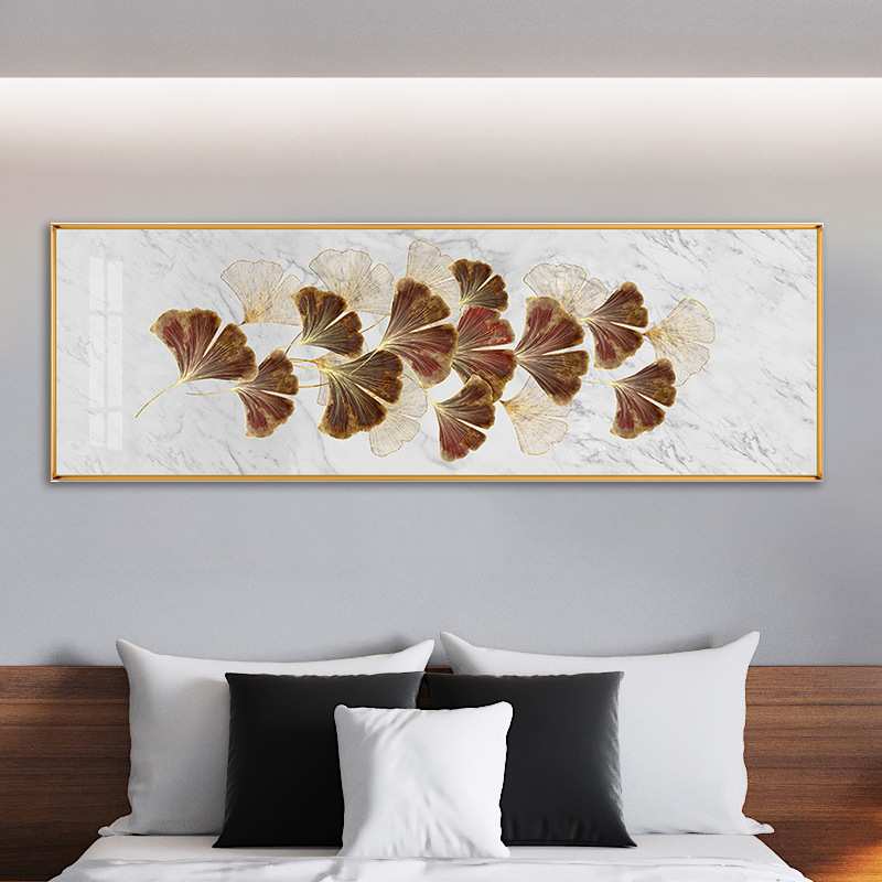 北欧卧室装饰画银杏叶客厅长幅横画现代简约装饰房间布置床头挂画
