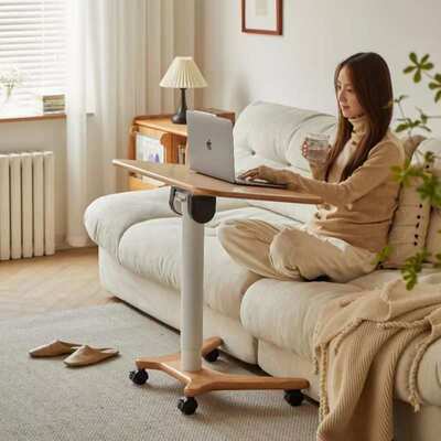 实木书桌电脑桌小户型升降学习桌桌子家用移动床边可折叠小桌子厂