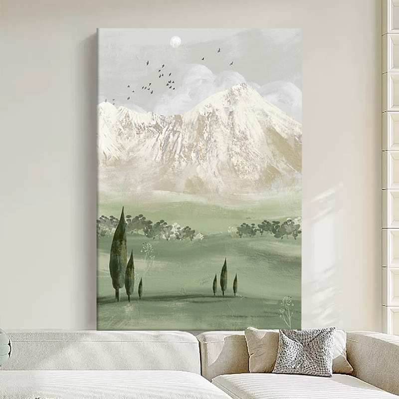 盈浩日照金山现代简约半手绘油画玄关客厅装饰画山水风景肌理挂画