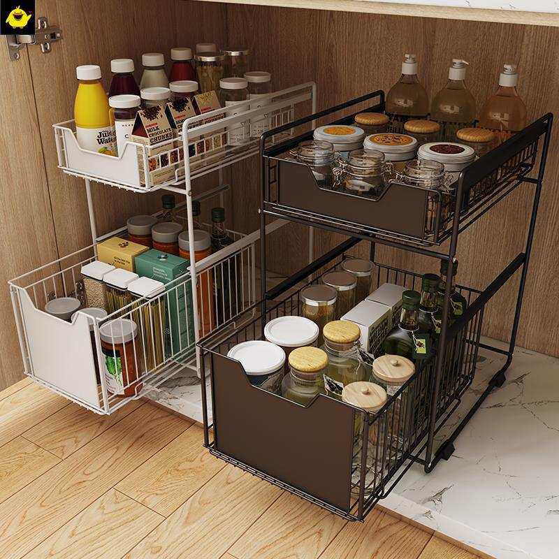 厨房下水槽置物架拉抽式浴室台面分隔多层橱柜吊柜储物架收纳架子