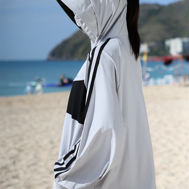 冰感防晒衣女拼接色中长版 防晒时尚防晒服