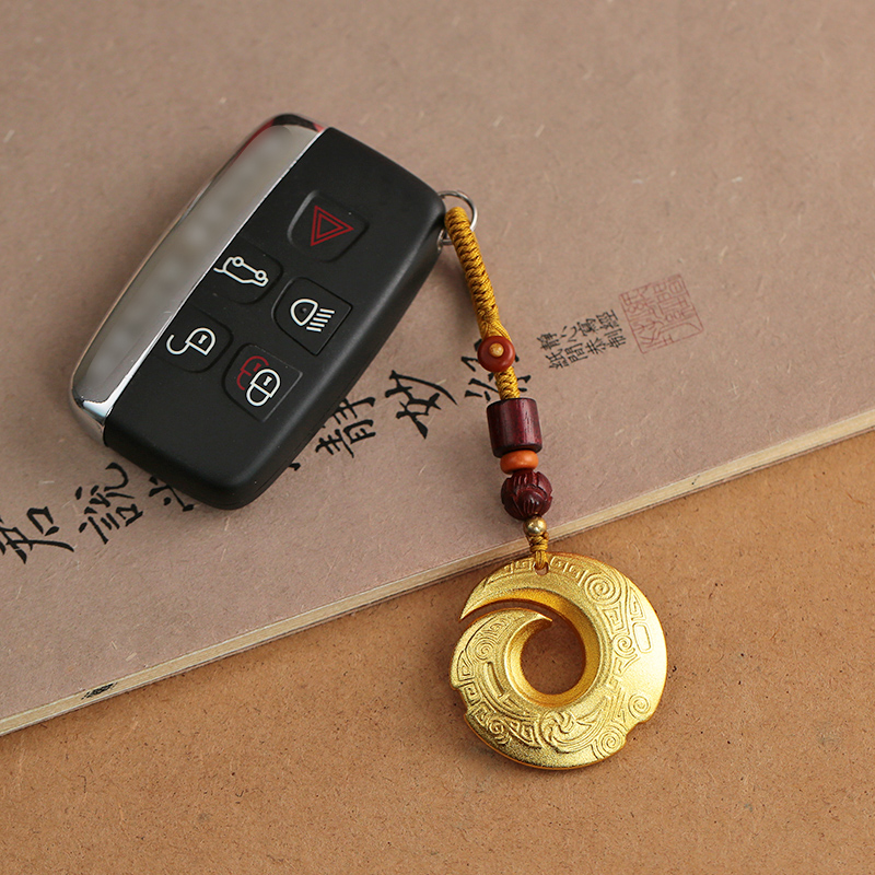 黄铜沙金时来运转金色汽车钥匙扣挂件中国风招财挂饰男吊坠简约链