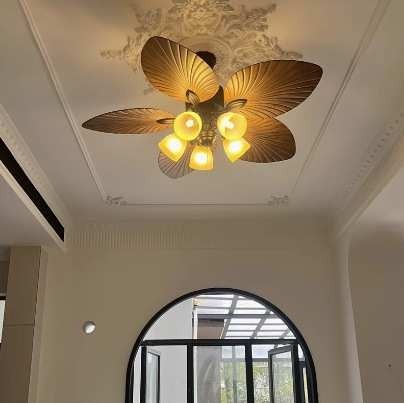 风扇吊灯法式中古实木餐厅吊扇灯美式复古南洋风新款客厅一体吊灯