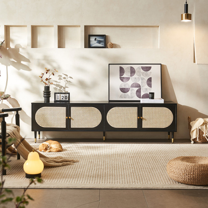 复古诧寂风藤编实木电视柜小户型收纳柜客厅中古民宿酒店储物柜子,住宅家具,电视柜,淘宝优惠券,粉丝福利购,淘宝优惠卷