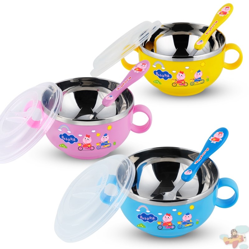 儿童碗筷勺子套装婴儿碗宝宝吃饭小碗防摔防烫餐具家用带盖