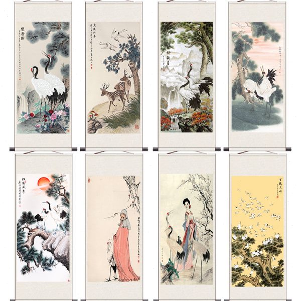 松鹤延年仙鹤寿桃梅鹤国画名人壁画丝绸画客厅玄关书房装饰画定制