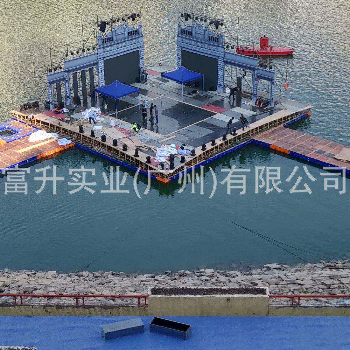 钢结构铺木板水上表演舞台  可承重灯光架舞台灯  浮台租赁