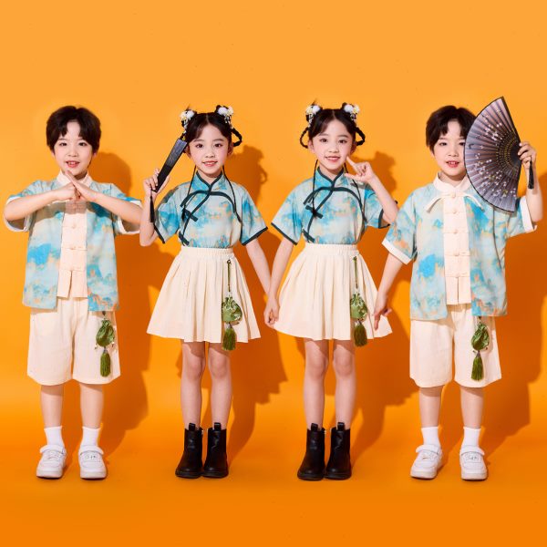 合唱演出服国潮唐装舞蹈女童儿童表演服幼儿园园服儿童汉服男国学