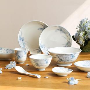 家用面碗网红菜盘 蓝莲花日本进口餐具吃饭碗高颜值陶瓷汤碗日式