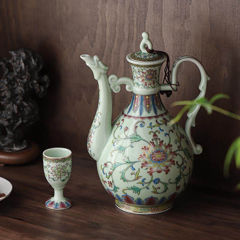 景德镇珐瑯彩陶瓷酒壶创意彷古青瓷酒具单壶家用清酒分酒器白酒壶