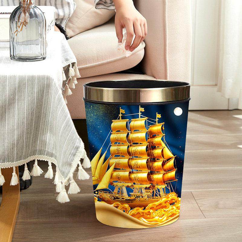 高级压圈垃圾桶中式轻奢现代简约创意卫生桶家用客厅卧室厕所纸篓