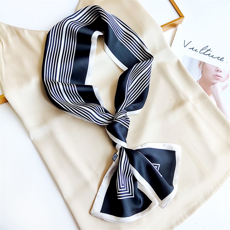 丝巾女2024新款小长条黑白条纹搭配衬衫高级感春夏季领巾细窄围巾