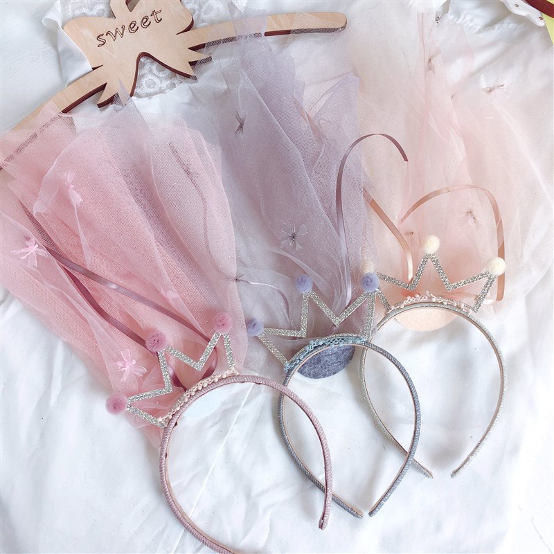 百搭蝴蝶结网纱亲子款皇冠发箍头纱发饰头饰女节日仙女花童
