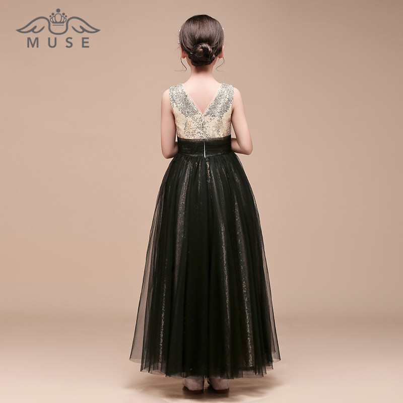 黑色钢琴演出服女童小学生礼服大小提琴古筝演奏中大童音乐团演出