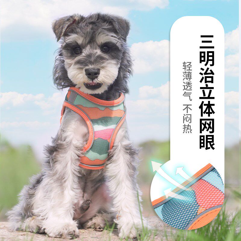 狗狗牵引绳背心式遛狗绳胸背带宠物中小型犬网眼透气夏季外出链子
