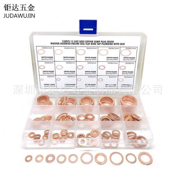 150PCS紫铜垫圈 紫铜油封 紫铜密封垫片盒装 铜垫片平垫圈M5-M22,五金/工具,垫圈,淘宝优惠券,粉丝福利购,淘宝优惠卷