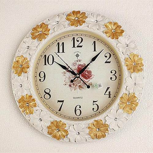 2698极欧式创意钟星静音田园艺术壁挂钟客北厅表个性圆形花朵装饰