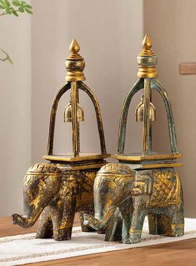 泰国木雕工艺品象铜铃摆cp1件家居客大电视酒厅柜桌禅意面装饰品