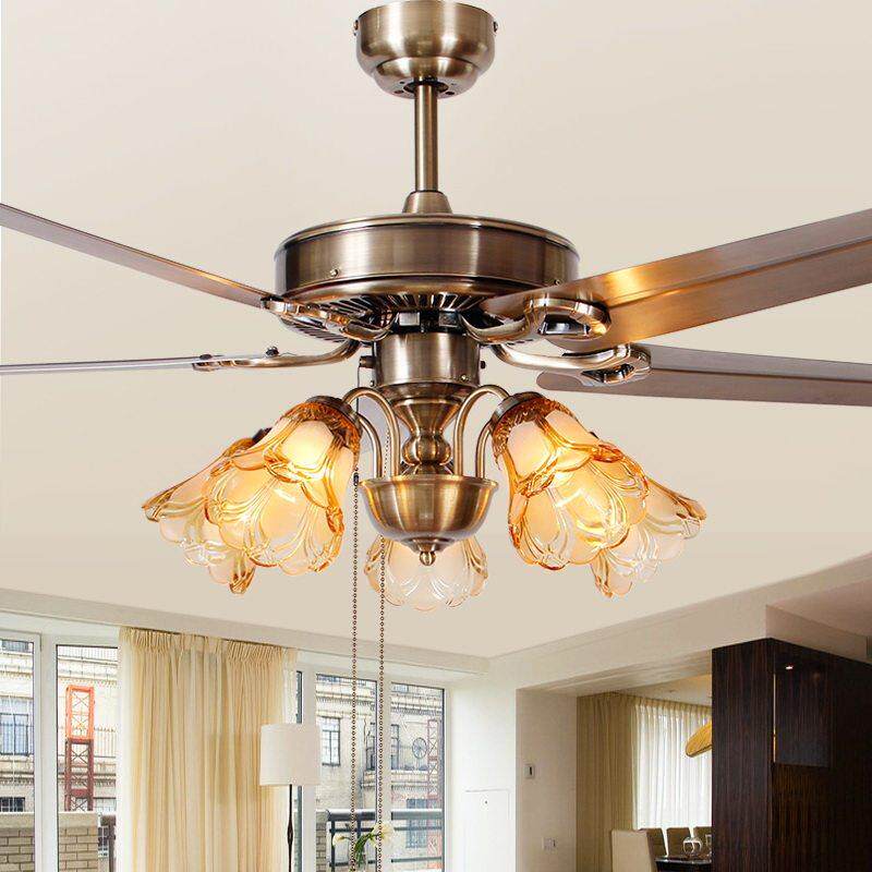 欧式铁叶吊扇灯约古风带灯北欧家用吊扇灯简扇SRM客厅覆餐厅变频