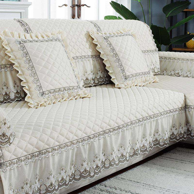 高档裙纯色沙发垫布纯艺色米白四季用透气TEA欧式通摆防滑垫套罩