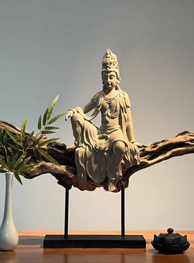 博新式佛像水月自在观音菩厅萨禅意VXW供中奉摆件玄关茶室客古架