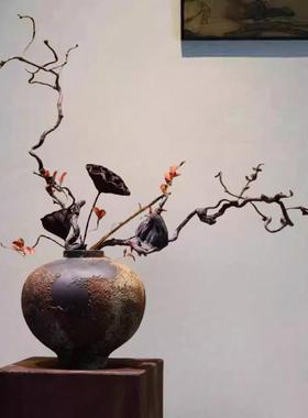 侘寂风复古粗陶桌面花瓶关客厅插干花民宿KQG茶室新中瓷式玄禅意