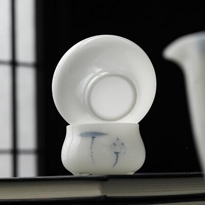 釉茶下彩手绘瓷青花种荷韵茶漏茶滤冰玉瓷叶LUS过滤器滤网全一体