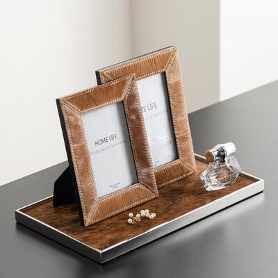 台现代高档皮革相饰摆卧室床头柜书房桌面高档家居框装FNN品摆件