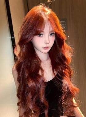 假发全头套女彷真自然松无痕隐波形红色蓬BMS大浪长卷发假发发套