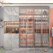 轻奢餐边柜玻璃门酒柜一体靠墙多功能实木展示柜家用客厅高端边柜