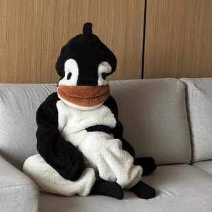 企鹅睡衣卡通动物分体两件套亲子儿童加厚套装男女童中大保暖连帽