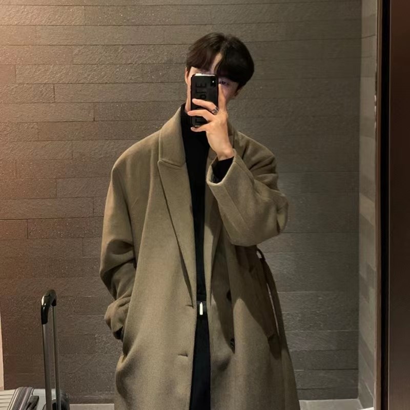 设计高级感英伦毛呢大衣男士秋冬季中长款加厚谢尔比风衣呢子外套
