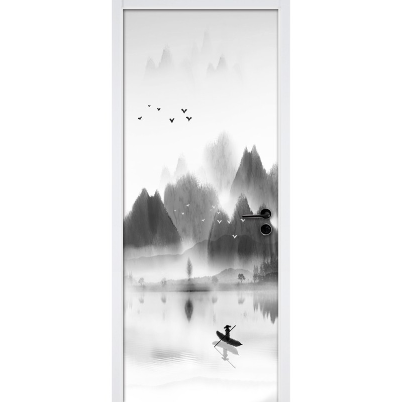 轻奢北欧麋鹿入户门贴纸整张自粘遮丑装饰卫生间玻璃门贴画墙贴纸图片