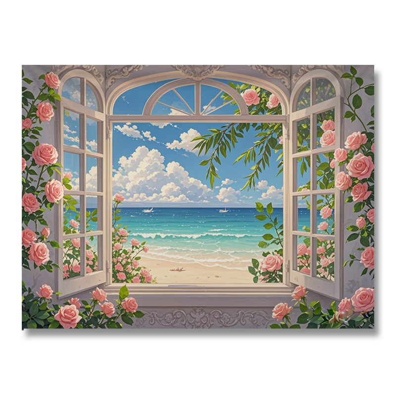欧式梦幻玫瑰窗户背景布浪漫挂布房间卧室装饰画布直播拍照墙布艺图片