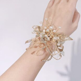 S588重工奢华唯美新娘水钻手腕花伴娘姐妹团手绑花敬酒服手花演出