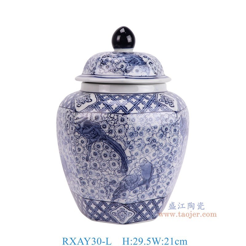 景德镇陶瓷c青花将军罐青花瓷花瓶摆件家居客厅插花器电视柜装饰