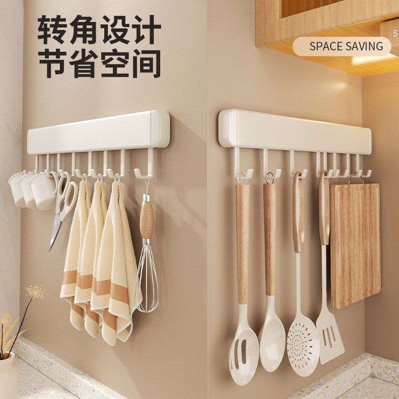 免打孔厨房挂钩架壁挂p式墙上白色勺子铲子收纳置物架锅铲厨具挂
