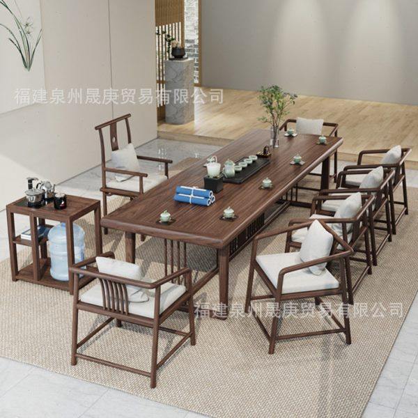 新中式全实木屏风桌腿款茶桌椅组合 家用大板泡茶桌 招待茶桌椅,商业/办公家具,茶台/茶桌,淘宝优惠券,粉丝福利购,淘宝优惠卷