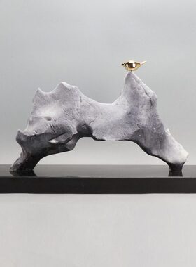 现代新中式艺术品雕塑摆件办公室假山酒店会所样板间客厅软装饰品