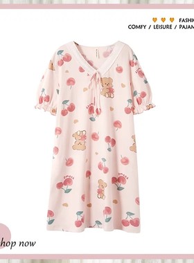 沙律樱桃小熊睡裙新款减龄舒适显瘦家居裙32066