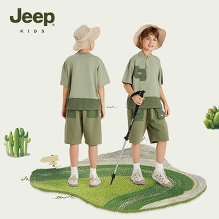 Jeep吉普男中大童套装青少年户外休闲服舒适透气登山服2025夏新款