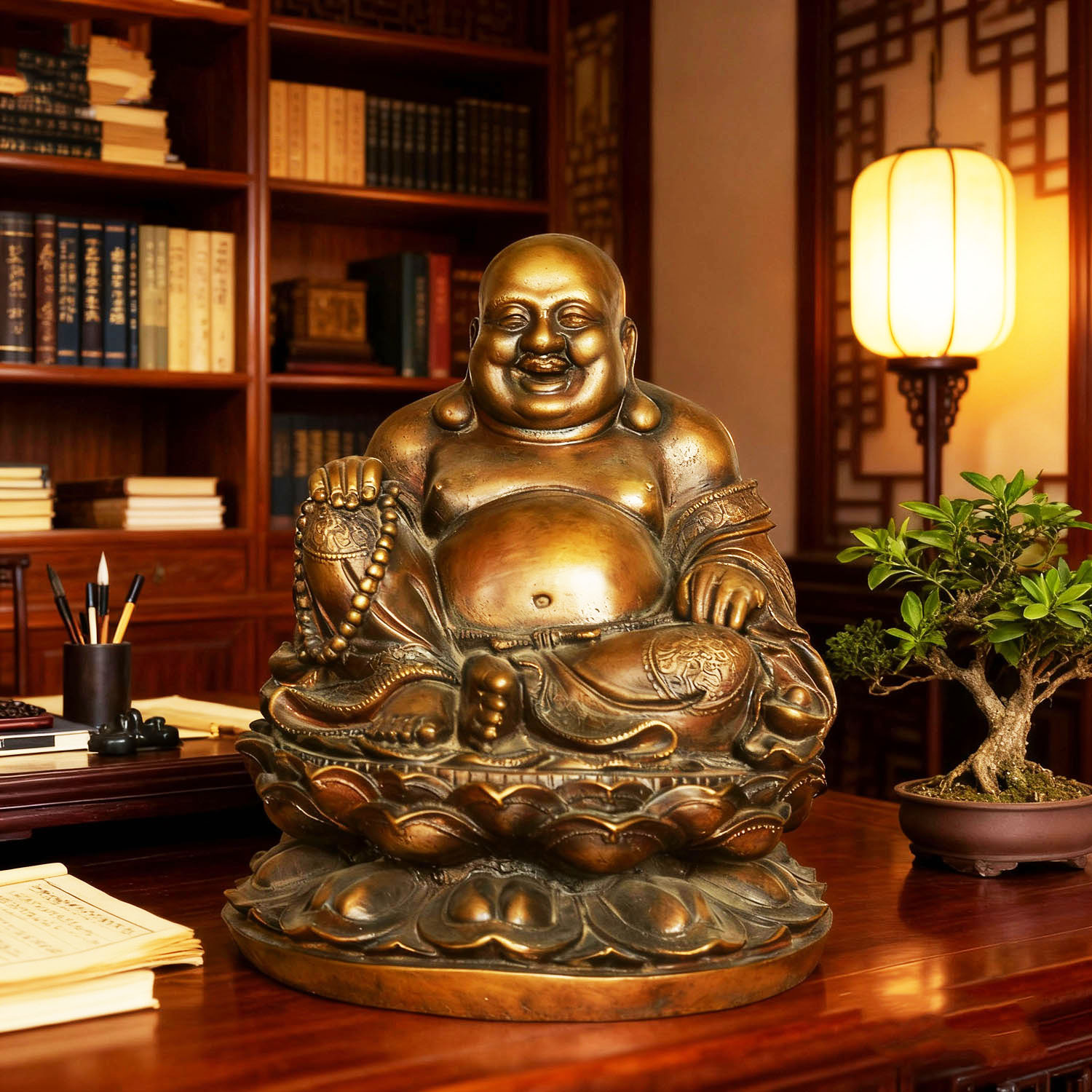 铜万福大肚弥勒佛纯铜弥勒佛像家居摆件乔迁新居纯手工艺术品