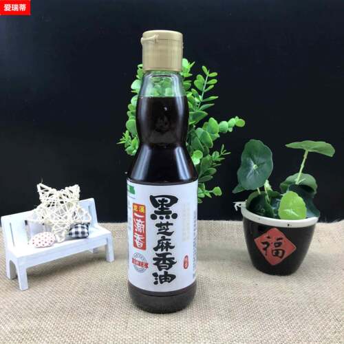 包邮 安徽龙溪一滴香黑芝麻香油405ml压榨工艺产后月子纯黑芝麻油