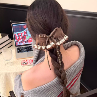 美拉德蝴蝶结蕾丝裙摆香蕉夹女韩国后脑勺高马尾抓夹甜美百搭发夹